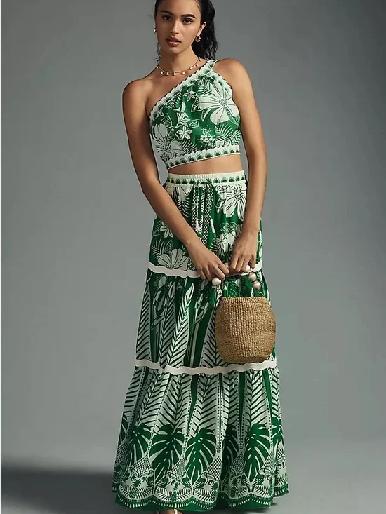 Farm Rio Macaw Green Elegance Crop and Maxi Set VGUC - Picture 2 of 10